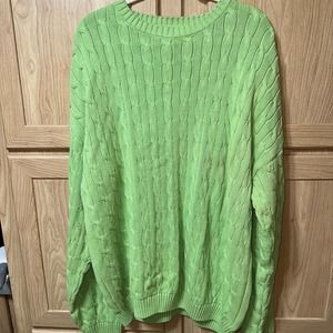Vintage 90’s Duck Head Cable Knit Cotton Sweater Mens 2xl Green Crew Neck Nice
